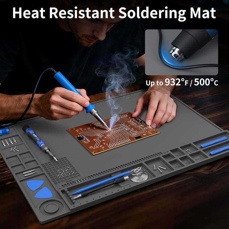 STREBITO Soldering Mat Large, Solder Mat Heat Resistant 932°F, Magnetic Mat for Screws and Tools, Solder Pad for Soldering Iron, Electronics, PC Building, Laptop, RC, Phone, Size 21.7 "x 15.8" (Grey) - Image 3